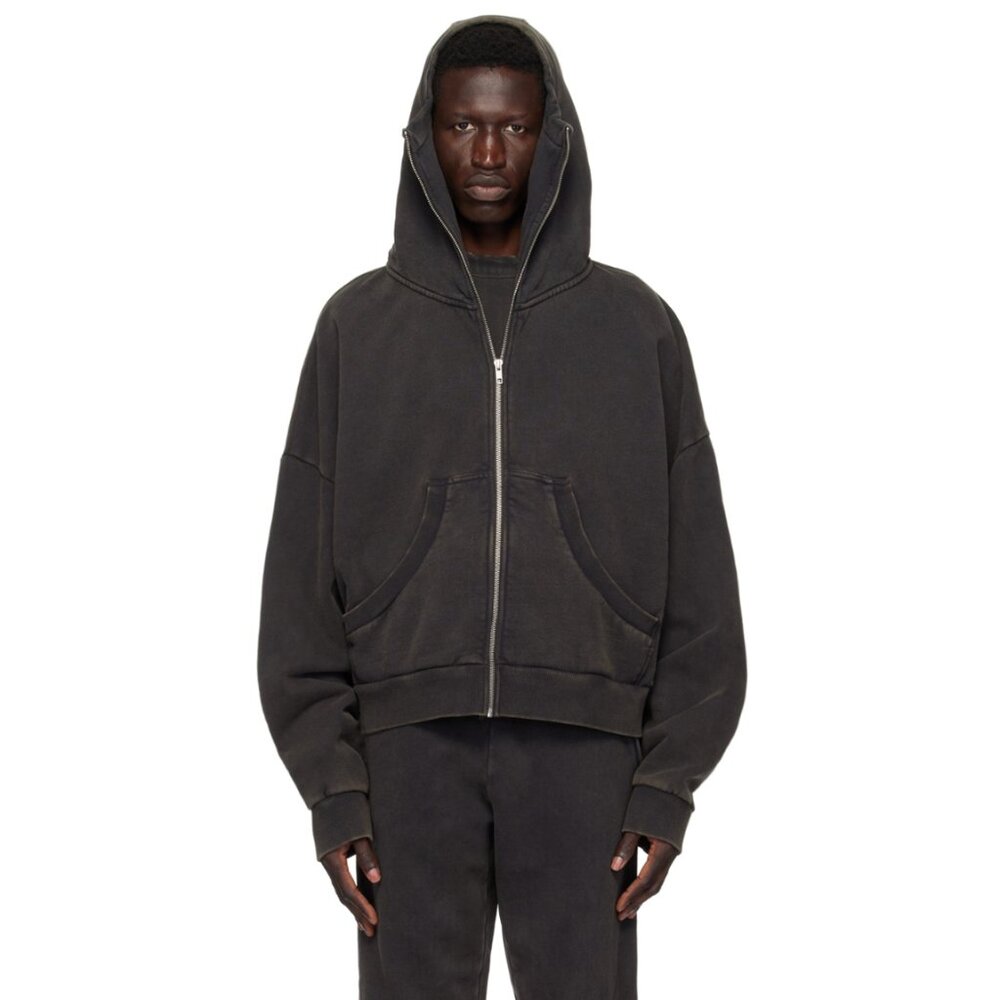 Entire Studios Black Full Zip Hoodie (S, Washed Black)